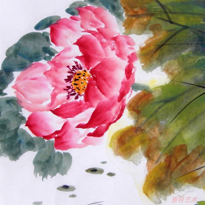 名家手绘国画花鸟画圆形斗方写意水墨画荷花鱼卧室书房装饰挂画图片