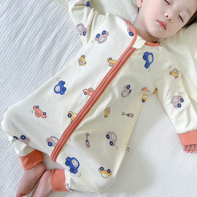 宝宝睡袋秋款纯棉分腿儿童连身睡衣无骨男女童婴儿防踢被四季通用