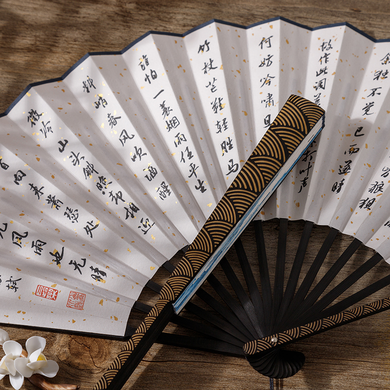 扇子定风波莫听穿林打叶声折扇中国风礼品全雕扇骨礼盒装送流苏