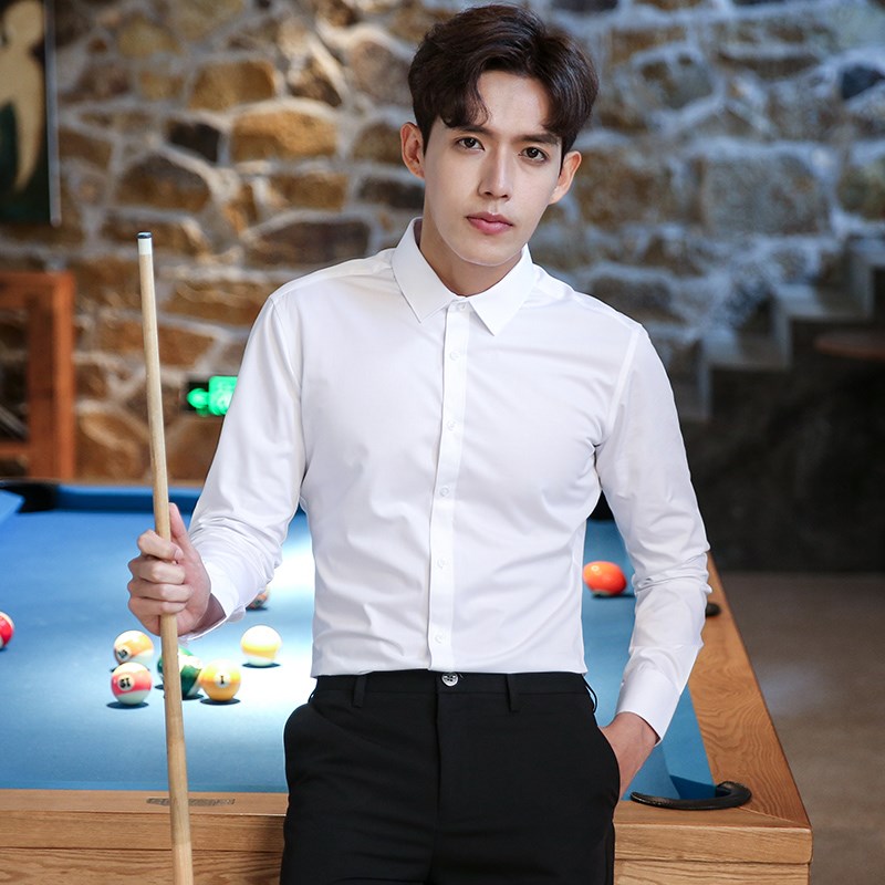 优柏灰色衬衫男长袖夏季新款商务修身职业正装工作服男士西装衬衣
