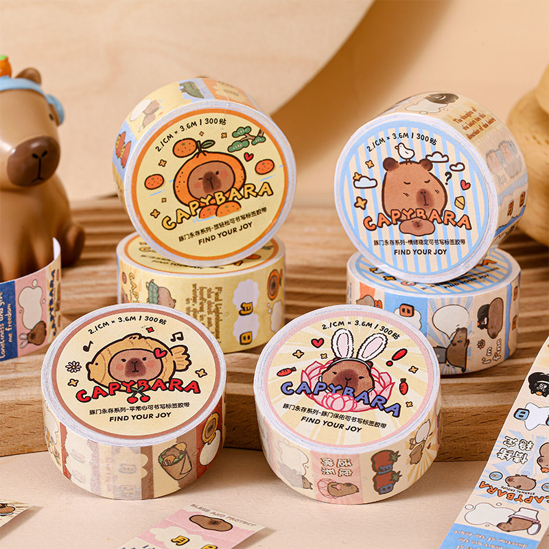 卡通豚门永存可书写标签气泡胶带可爱卡皮巴拉对话留言手帐贴纸卷