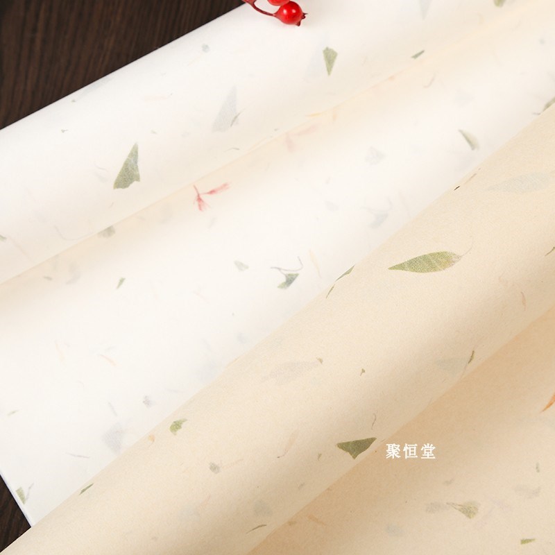 安徽半生半熟红花茶叶花草宣纸书法纸毛笔书法创作复古纸