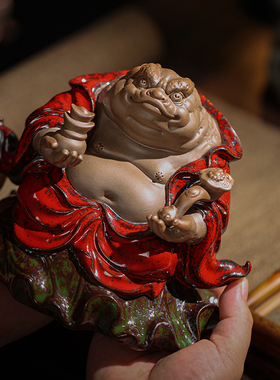 创意招财紫砂金蟾摆件新中式禅意家居客厅桌面装饰陶瓷工艺品蟾仙