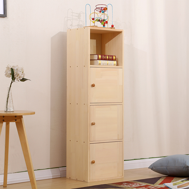 儿童实木书柜储物柜松木书架自由组合收纳柜子书橱带门简易组装款