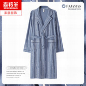 长袖 宽松大码 纯棉薄款 睡衣中长款 家居服外穿 浴袍男士 睡袍男春秋款