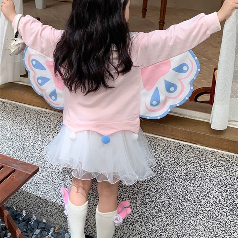 女童卫衣2023春季新款儿童蝴蝶翅膀衣服女宝宝童装长袖套头衫上衣