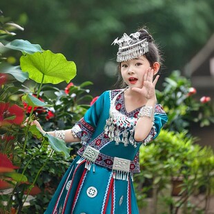 少数民族服装儿童女纳西族云贵川旅拍彝族苗族侗族少儿独舞表演服