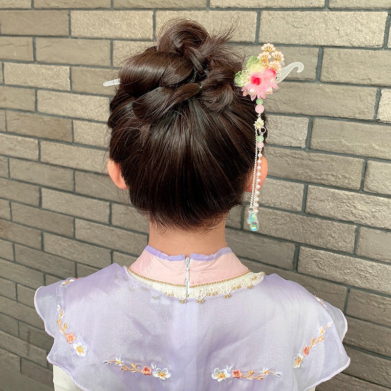 古风女童花朵流苏发簪子头饰中国风儿童古装汉服步摇发钗公主发饰