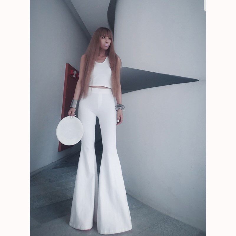 欧美风高弹力超紧身白色喇叭裤子女夏季2025薄款高腰显瘦阔腿长裤