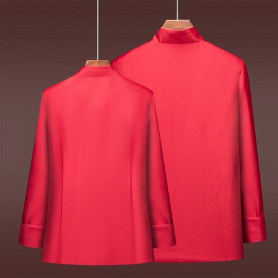 中老年人唐装男蚕丝春秋喜庆婚宴礼服爸爸妈妈中式外套情侣装套装