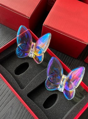 北欧简约浪漫幻彩翩翩幸运水晶蝴蝶摆件桌面饰品酒柜玄关家居礼物