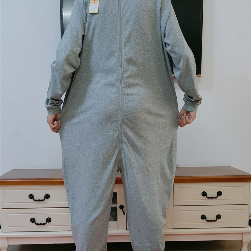 痴呆老人连体裤防脱卧床老年人连体衣服后背拉链连衣连裤睡衣灰色