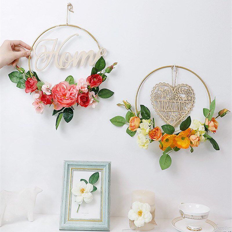 欢迎回家花艺墙面装饰爱心挂件轻奢卧室婚房门床头免打孔墙上花架