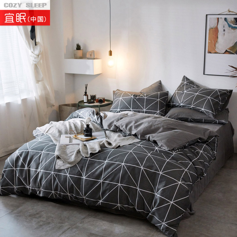 简约纯棉四件套单人1.5 200x230 220x240全棉被套1.8m2米床单床笠