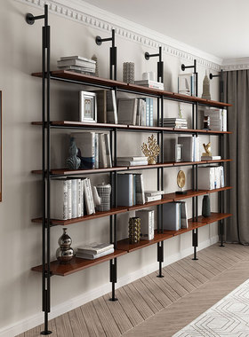壁挂式极简书架落地上墙多层架钢架书柜定制客厅置物架靠墙收纳架