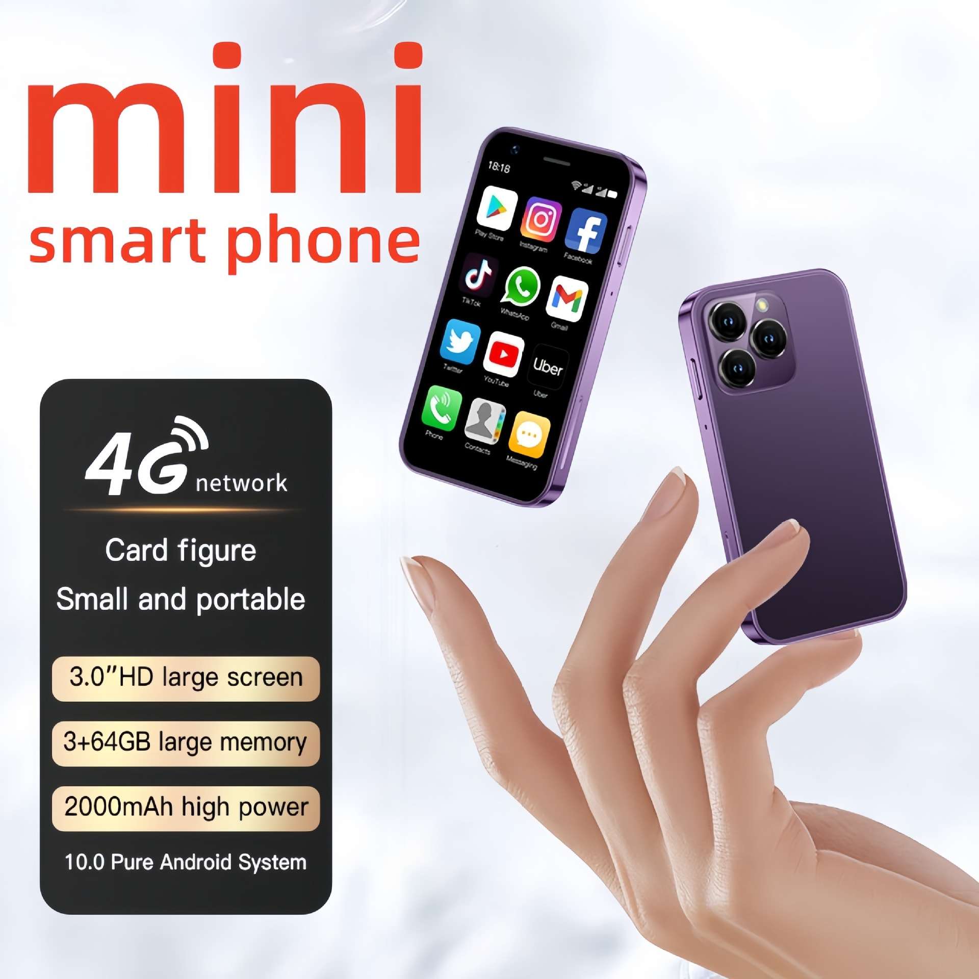 跨境热销XS16迷你智能小手机4G网络GPS安卓10谷歌商店WiFi SOYE