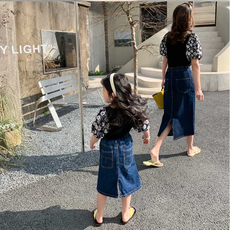 一起玩亲子装网红王炸母女牛仔半身裙韩版潮范开叉牛仔包裙N2136