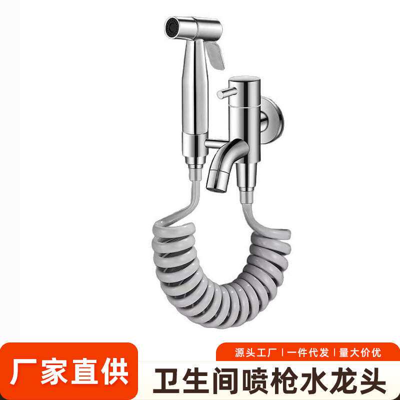 卫生间喷枪水龙头冲洗马桶厕所高压水枪浴室一进二出龙头带喷水枪