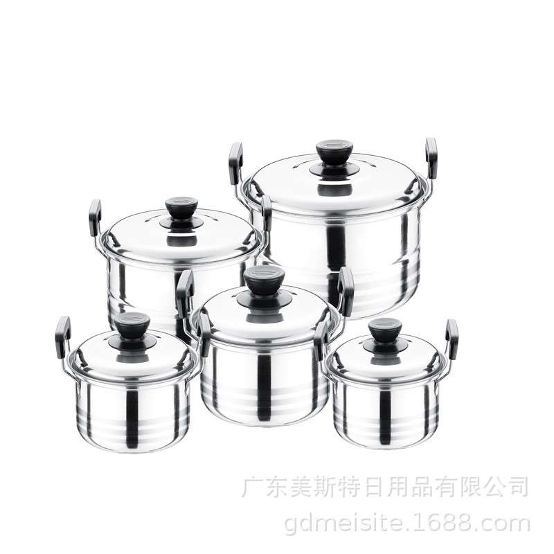 跨境东南亚货源美式高锅汤锅蒸锅钢盖带蒸片家用五件套装锅