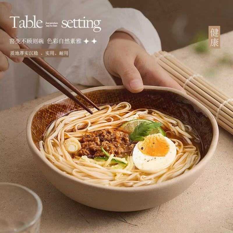 日式复古碗汤碗面碗家用老式米饭碗餐具陶瓷碟子拉面碗深盘汤盘