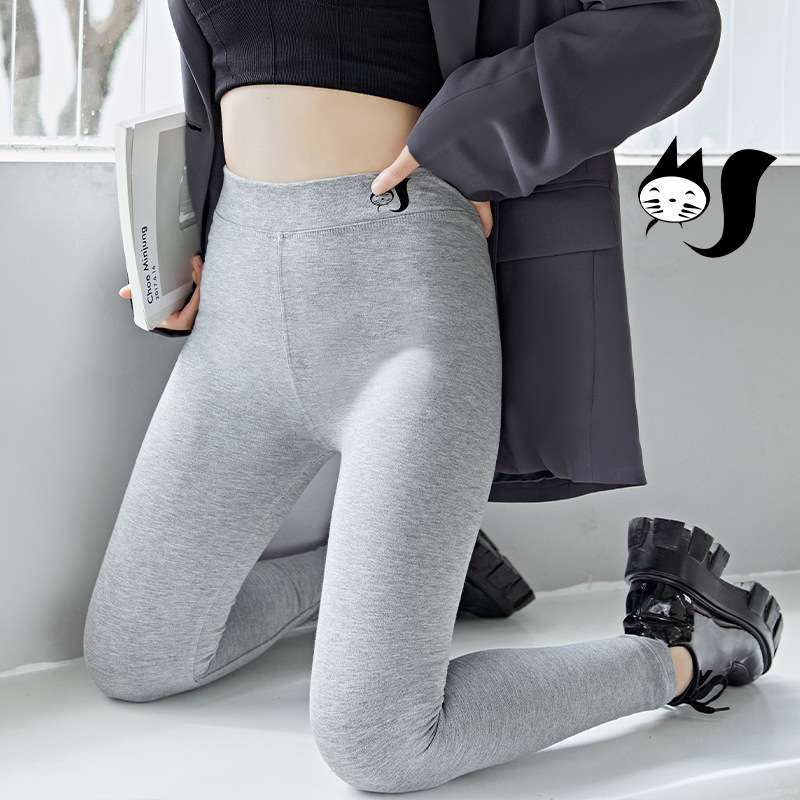 纯棉打底裤女外穿春秋季加大码薄绒款秋冬弹力胖mm紧身黑色九分裤
