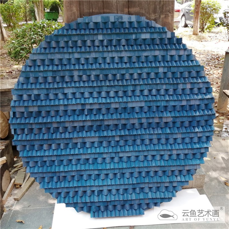 实木蓝色红色立体圆形实物画民宿装饰画抽象简约客厅手工挂画定制