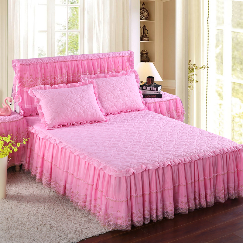 韩式蕾丝床裙公主风夹棉席梦思防尘罩1.51.8米单件防滑床罩保护罩