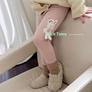 2024冬新小黑托昵加绒加厚打底裤百搭小脚裤小黑托尼女童打底裤子