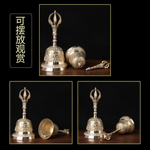 铜手摇铃摆件 铜法铃摆件 铜铃铛酒吧餐厅吧台传菜铃复古教会风铃