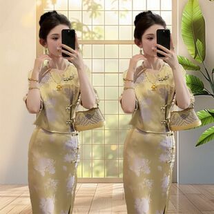 新中式国风套装女夏季新款高级感小个子改良短款旗袍半身裙两件套