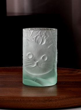鸟声随管变 绿影小猫移果绿浮雕啤酒杯水杯中古杯日式饮料杯子