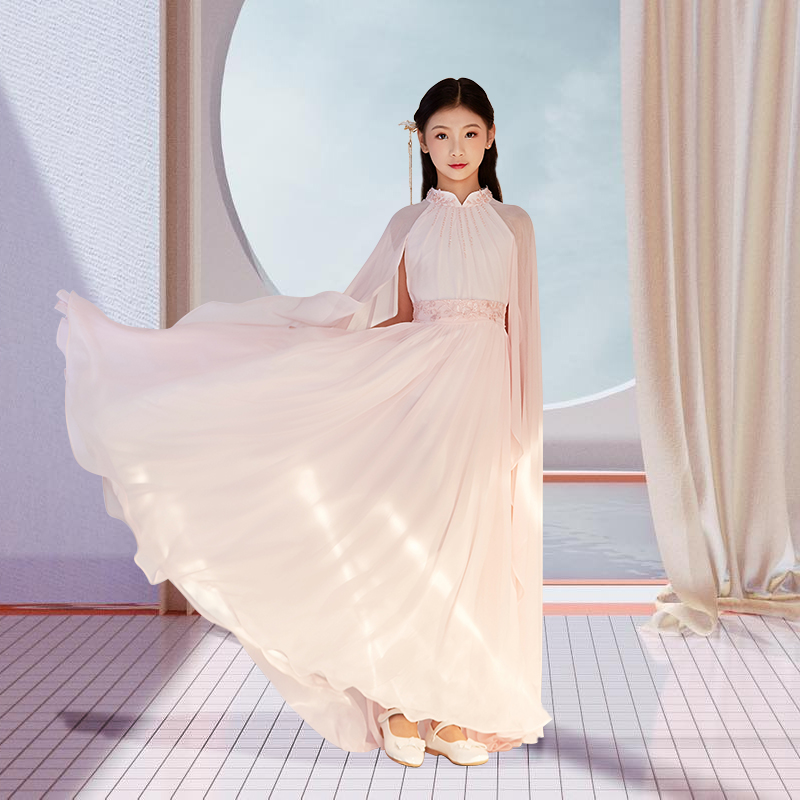 中国风儿童演出服民乐古筝连衣裙女童大童演奏表演走秀比赛礼服