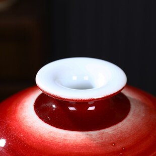 景德镇陶瓷器郎红色梅瓶花瓶窑变中式家居装饰客厅电视柜摆件插花