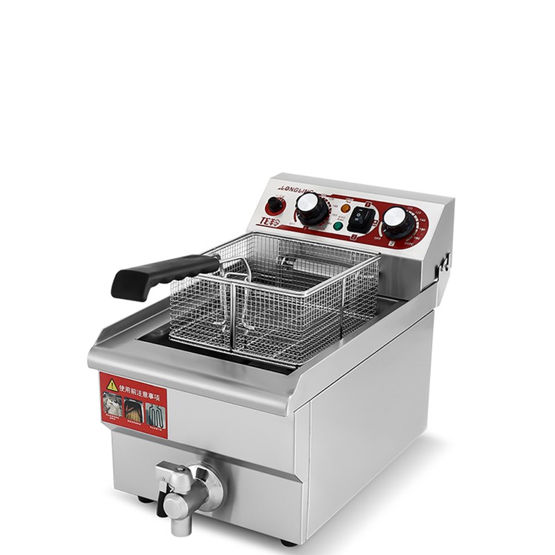 龙羚电炸炉单缸商用油炸锅加厚不锈钢10L炸鸡排薯条油条带阀油锅