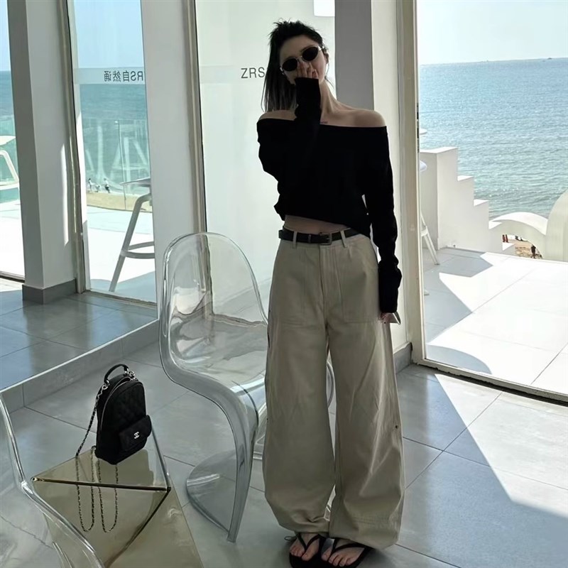 阔腿工装裤女2025春季新款宽松显瘦休H闲裤高腰垂感拖地长裤你别