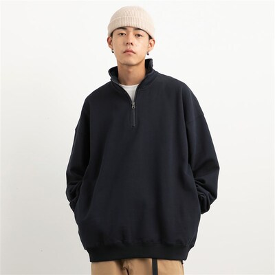 Vavu秋冬日系保暖半拉链圆领卫衣宽松重磅情侣装外套长袖打底衫男