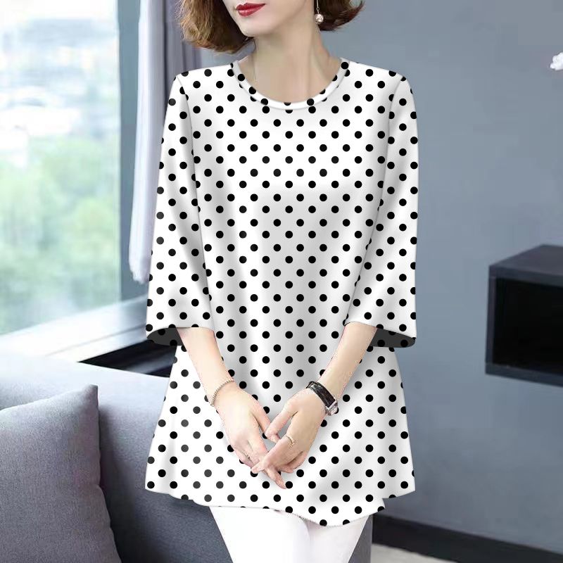 冰丝夏季新款h妈妈碎花短袖T恤宽松时尚显瘦遮肉七分袖中长款上衣