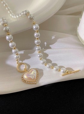 日韩轻奢珍珠爱心项链女夏2023年新款潮小众设计感锁骨链百搭颈链