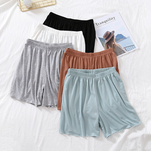 睡裤女夏短裤纯棉薄款罗纹家居裤女宽松大码三分裤纯色内搭安全裤
