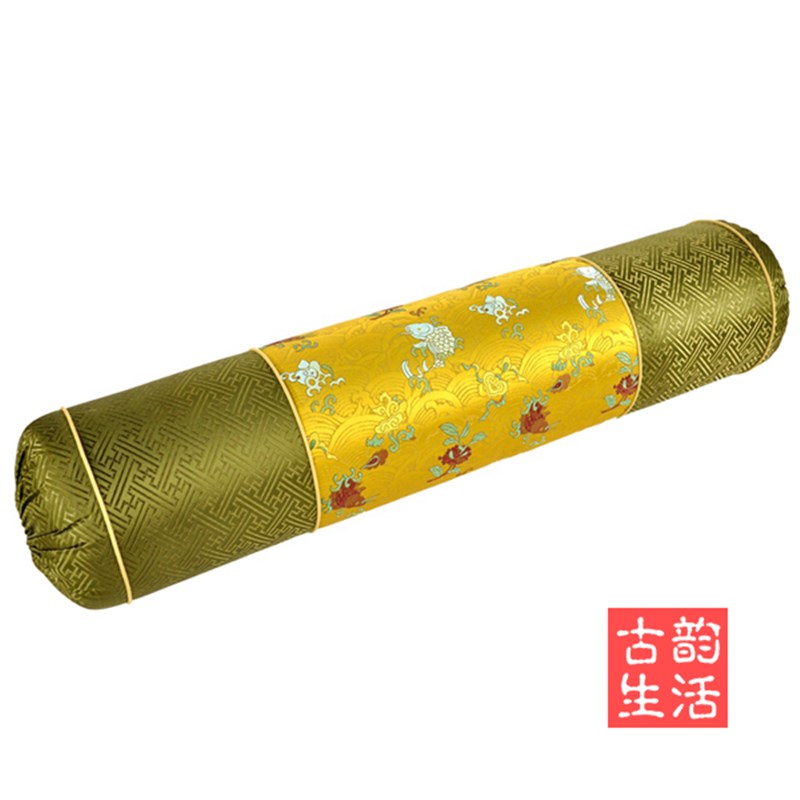 新中式圆a柱腰枕圆滚枕实木罗汉床沙发用真丝绸缎扶手睡觉抱枕简