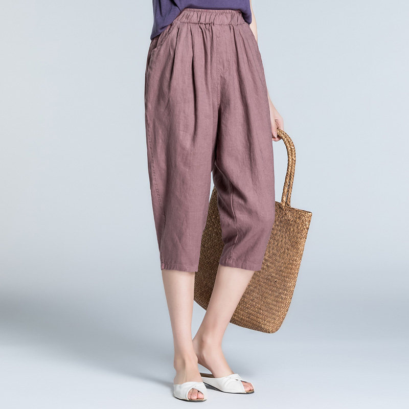 高腰亚麻七分裤萝卜裤松紧腰宽松哈伦裤子休闲老爹裤棉麻女装黑色,女装/女士精品,休闲裤,淘宝优惠券,粉丝福利购,淘宝优惠卷