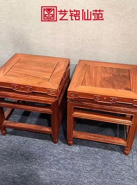 非花富贵凳红木凳子实木家用小方凳仿古中式凳子餐桌凳换鞋凳板凳