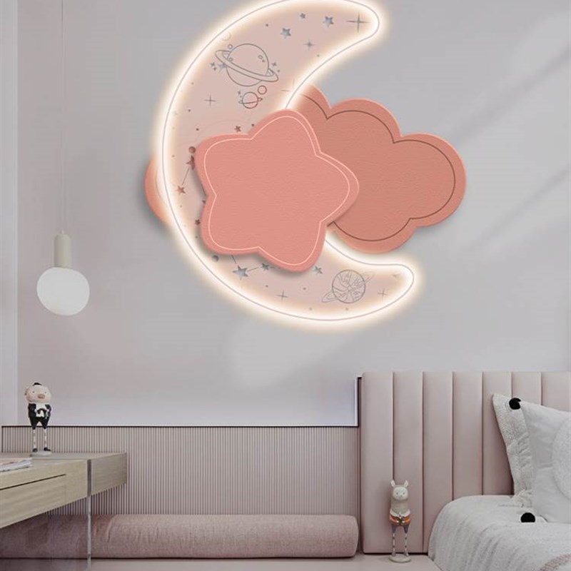 led灯儿童房装饰画女孩卧室床头挂画男孩房间背景墙面立体感壁灯