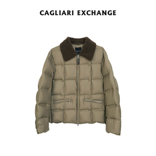 CAGLIARI EXCHANGE/卡利亚里仿羊羔毛领格纹羽绒服4409057