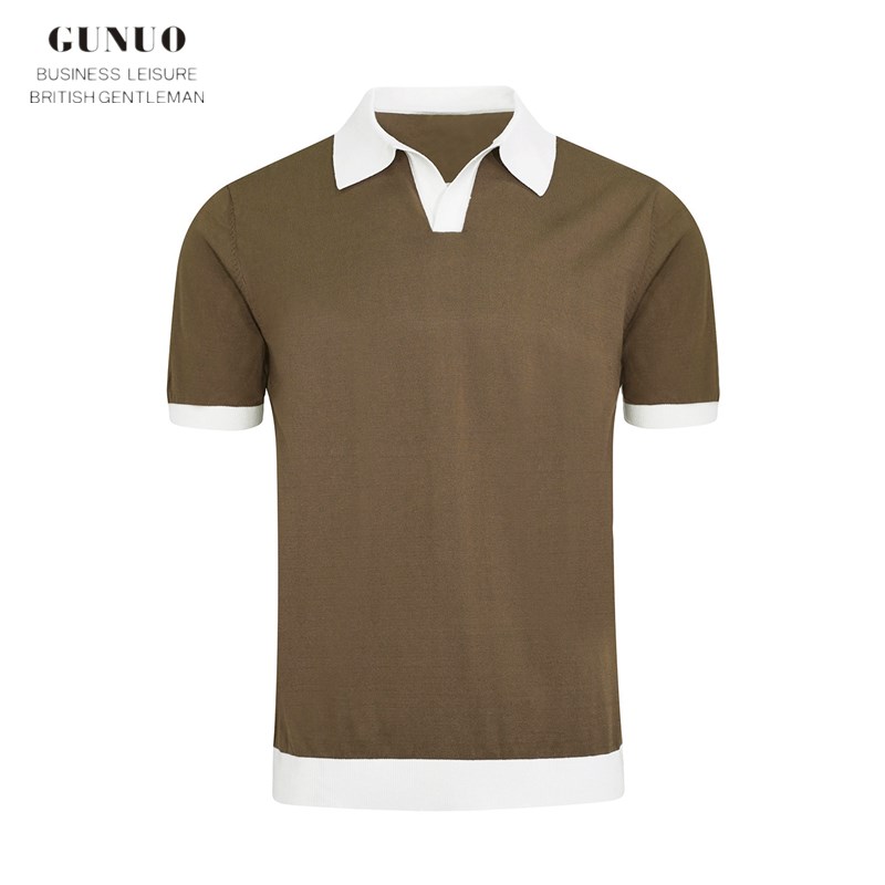 韩国简约休闲拼色翻领t恤男 夏季新款天蓝色修身针织polo衫男短袖