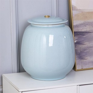 景德镇陶瓷米缸米桶储水罐15斤20斤25斤50斤厨房家用油缸密封蓝色