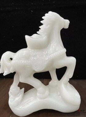 马上发财摆件天然白玉新中式家居客厅老板领导办公桌装饰品工艺品