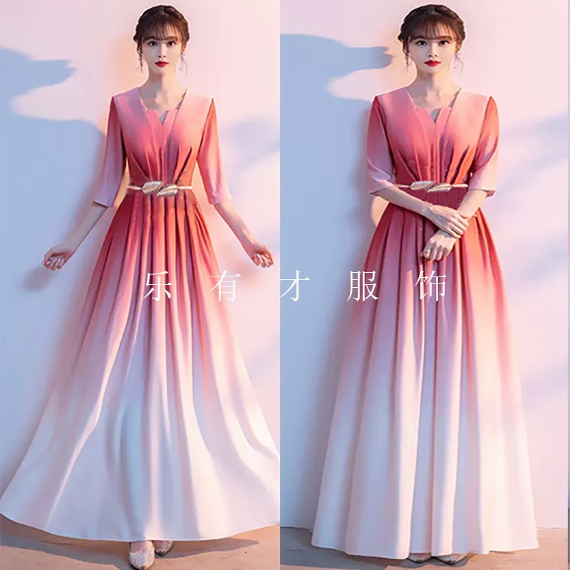 大合唱团演出服女长裙学生红歌礼服表演服装女古筝艺考礼服大气服