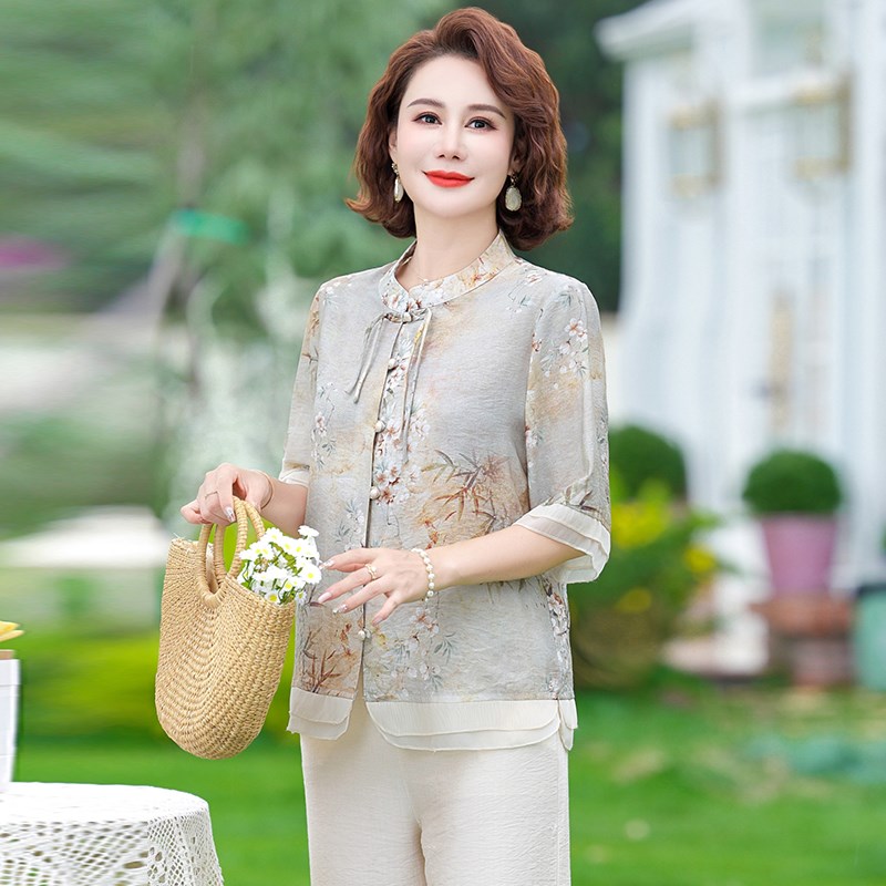 妈妈夏装套装2024新款中年女中老年女装