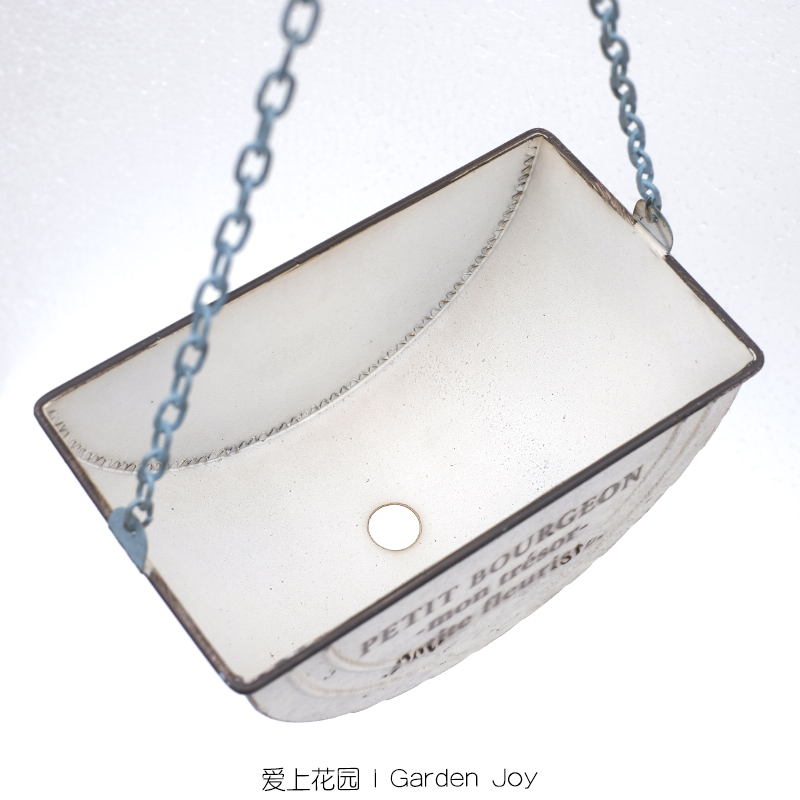 爱上花园 园艺杂货 铁艺花盆铁皮做旧花盒 半圆吊盆链条盆器吊链